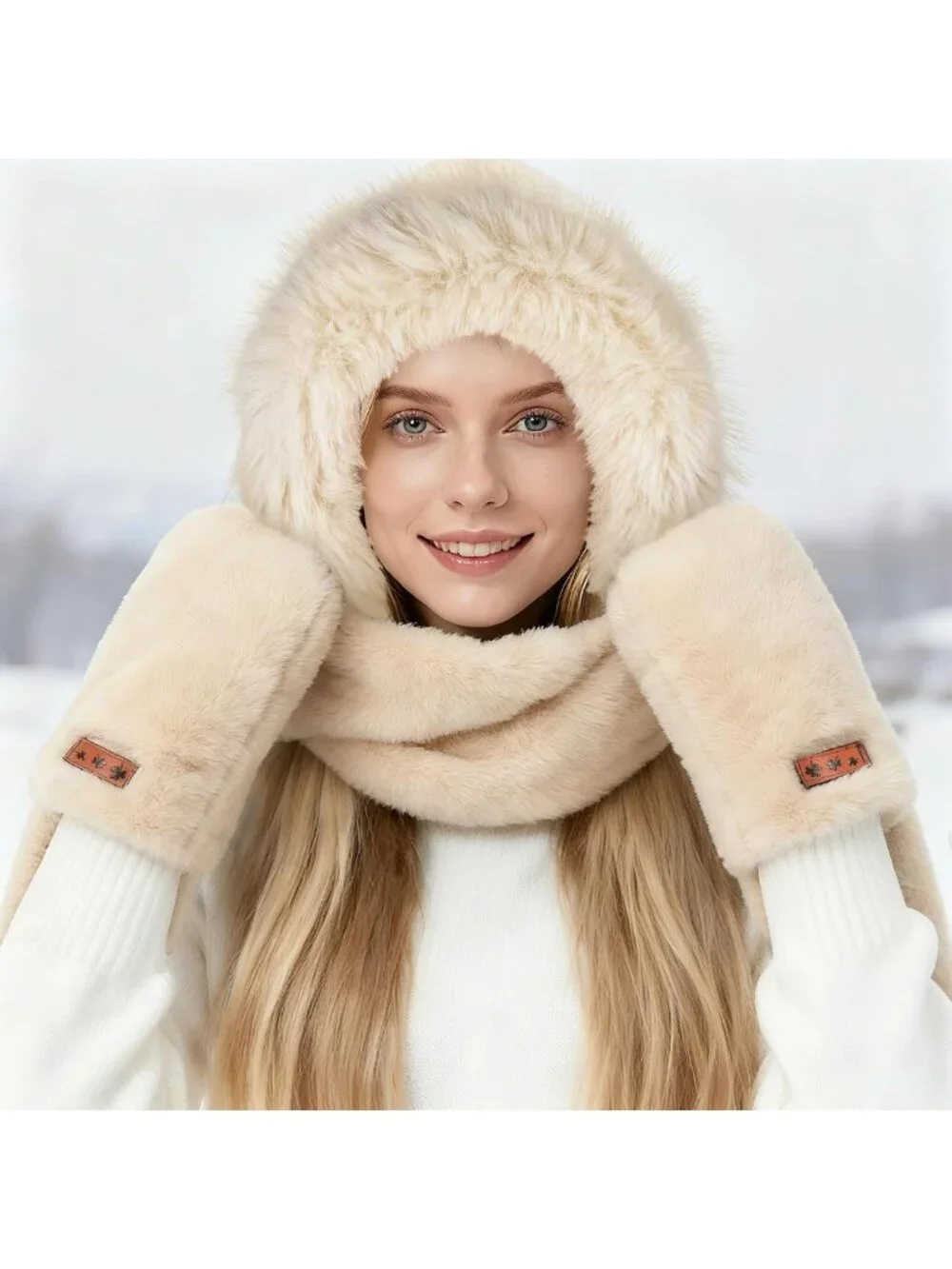 Cozy 3-in-1 Hooded Scarf Set for Women | Thick Faux Fur Winter Hat, Scarf